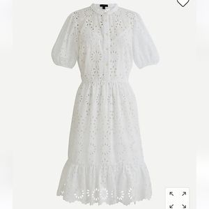 Nwt! J.crew puff sleeve eyelet midi dress white